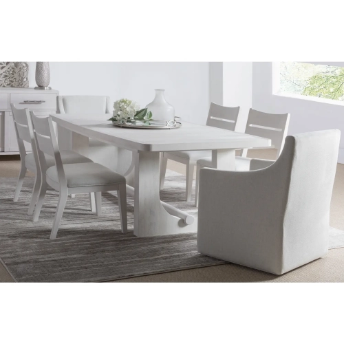 Abaco 7 Piece Dining Set in Wire Brushed White Oak & Gray Fabric
