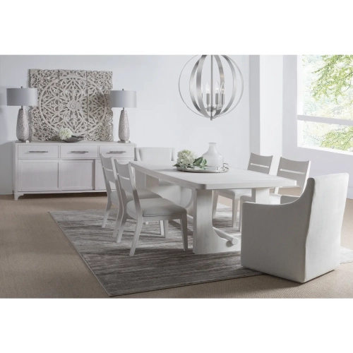 Abaco 8 Piece Dining Set in Wire Brushed White Oak & Gray Fabric