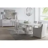 Abaco 8 Piece Dining Set in Wire Brushed White Oak & Gray Fabric
