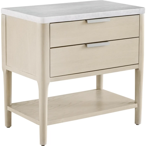 Pearl Nightstand with USB Port in Sand Wood & Marble