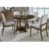 Manhattan Round 5 Piece Dining Set in Walnut Finish & Neutral Fabric
