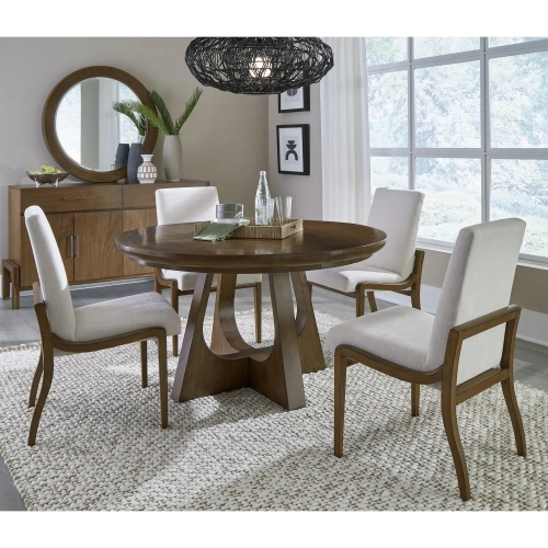 Manhattan Round 6 Piece Dining Set in Walnut Finish & Neutral Fabric
