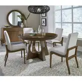 Manhattan Round 6 Piece Dining Set in Walnut Finish & Neutral Fabric