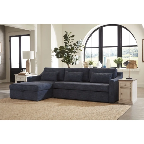 Wave Sectional Sleeper with Left Facing Chaise in Blue Performance Fabric