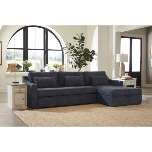 Wave Sectional Sleeper with Right Facing Chaise in Blue Performance Fabric