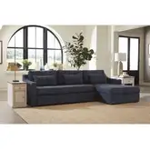 Wave Sectional Sleeper with Right Facing Chaise in Blue Performance Fabric