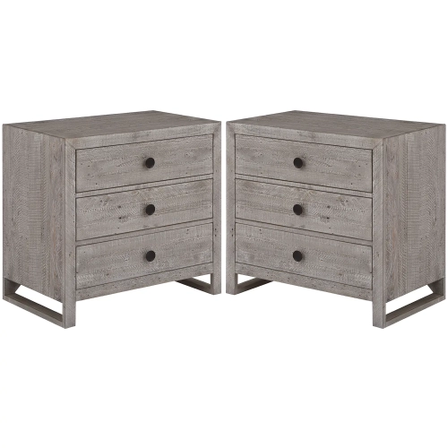 Studio 20 Three Drawer Nightstand in Gray & White Glaze Reclaimed Wood (Set of 2)