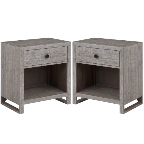 Studio 20 One Drawer Nightstand in Gray & White Glaze Reclaimed Wood (Set of 2)