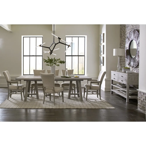 Studio 20 10 Piece Dining Set with Credenza in Gray & Glaze Reclaimed Wood & Linen Look