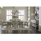 Studio 20 10 Piece Dining Set with Credenza in Gray & Glaze Reclaimed Wood & Linen Look