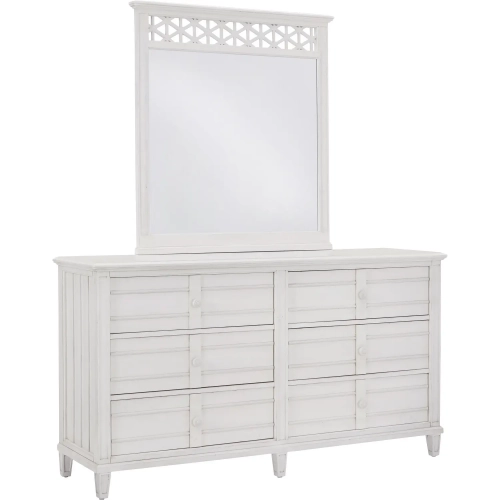 Cane Bay 6 Drawer Dresser & Fretwork Mirror in Bright White Wood