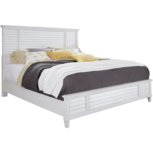 Cane Bay Queen Louvered Panel Bed in Bright White Wood