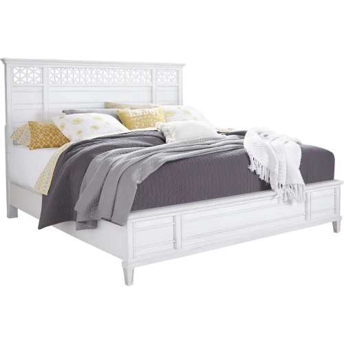 Cane Bay Queen Fretwork Panel Bed in Bright White Wood
