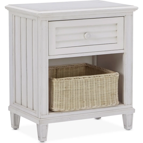 Cane Bay 1 Drawer Nightstand with Basket in Bright White Wood