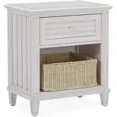 Cane Bay 1 Drawer Nightstand with Basket in Bright White Wood