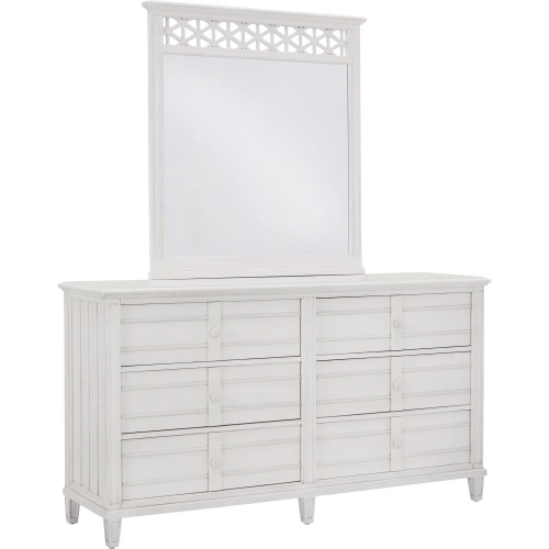 Cane Bay 6-Drawer Dresser & Fretwork Mirror Set in Bright White Finish