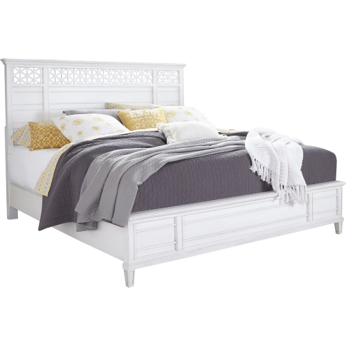 Cane Bay King Fretwork Panel Bed in Bright White Finish