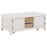 Cane Bay Coffee Table with Baskets & Casters in Bright White Finish