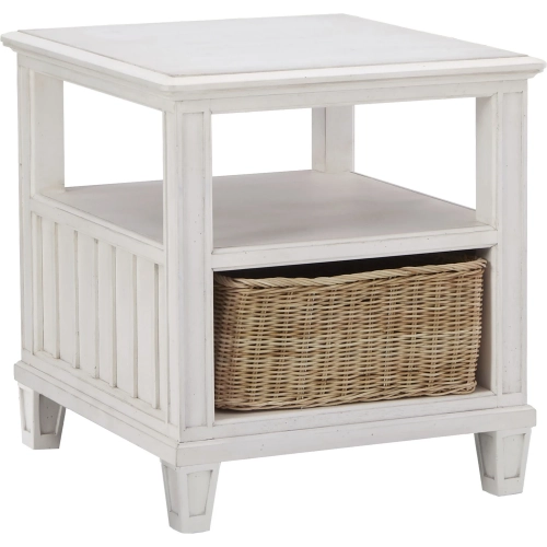 Cane Bay End Table with Rattan Basket in Bright White Finish