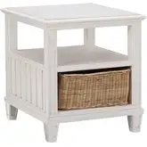 Cane Bay End Table with Rattan Basket in Bright White Finish