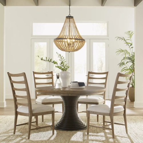 Panama Jack 50th Anniversary 5 Piece Dining Set in Brown Wood & Neutral Fabric