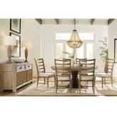 Panama Jack 50th Anniversary 8 Piece Dining Set in Brown Wood & Neutral Fabric