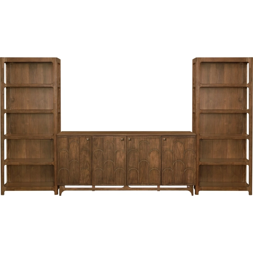 Curations Wall Unit 3-Piece Console & Bookcases Set in Walnut Brown Finish