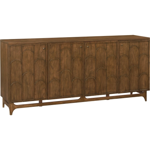 Curations 4-Door Scalloped Console Sideboard TV Stand in Walnut Brown Finish