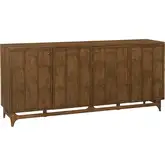 Curations 4-Door Scalloped Console Sideboard TV Stand in Walnut Brown Finish