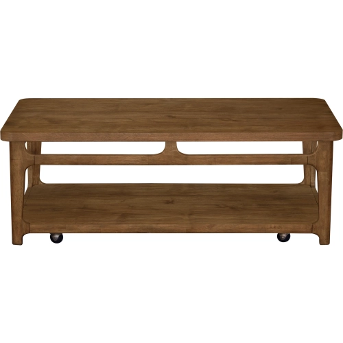 Curations Coffee Table with Open Shelf & Casters in Walnut Brown Finish