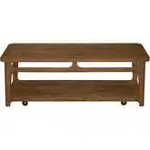 Curations Coffee Table with Open Shelf & Casters in Walnut Brown Finish