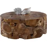 Organics Round Coffee Cocktail Table in Natural Brown Teak Wood