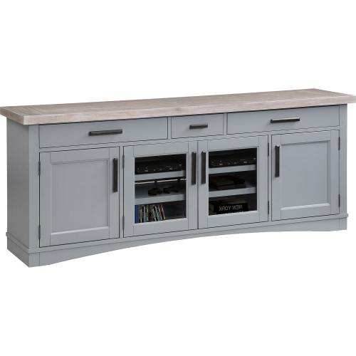 Americana Modern 76" TV Stand Console with Power in Dove Grey Wood