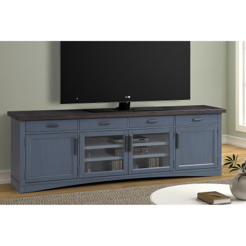 Americana Modern 92" TV Stand Console with Power in Denim Blue Wood
