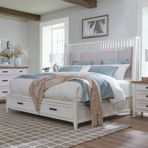 Americana Modern King Shelter Bed in Cotton White & Neutral Fabric