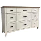 Americana Modern 9 Drawer Dresser in Cotton White & Weathered Oak (Mirror Optional)