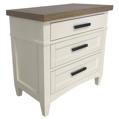 Americana Modern 3 Drawer Nightstand with Charging in White & Weathered Oak (Set of 2)