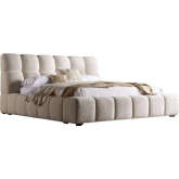 Escape King Bed in Channel Tufted Fluffy River Rock Light Brown Fabric