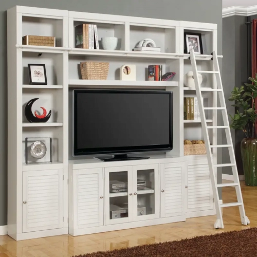Boca Library Entertainment Wall with Ladder - 4 Piece in Cottage White