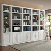 Catalina 6 Piece Linear Library Bookcase Wall in Cottage White Wood