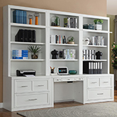Catalina 6 Piece Desk & File Cabinet Bookcase Wall in Cottage White Wood
