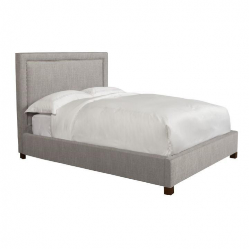 Cody King Bed in Cork Natural Fabric with Nailhead Trim