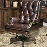 Prestige Desk Chair in Tufted Havana Top Grain Leather on Brown Base