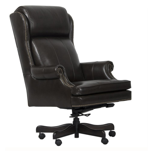 Prestige Desk Chair in Pacific Brown Top Grain Leather & Match with Nailhead