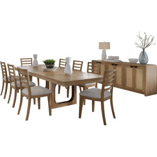 Escape 10 Piece Extendable Dining Set with Console in Glazed Wood & Neutral Fabric
