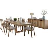 Escape 10 Piece Extendable Dining Set with Console in Glazed Wood & Neutral Fabric