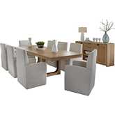 Escape 10 Piece Extendable Dining Set with Console in Glazed Wood & Neutral Fabric