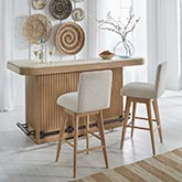 Escape 3 Piece Bar Dining Set in Wood, Natural Stone & Neutral Fabric