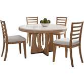 Escape 5 Piece Round Dining Set with Ladderback Chairs in Glazed Wood & Neutral Fabric