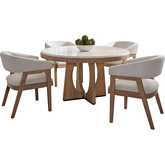 Escape 5 Piece Round Dining Set with Barrelback Chairs in Glazed Wood & Neutral Fabric